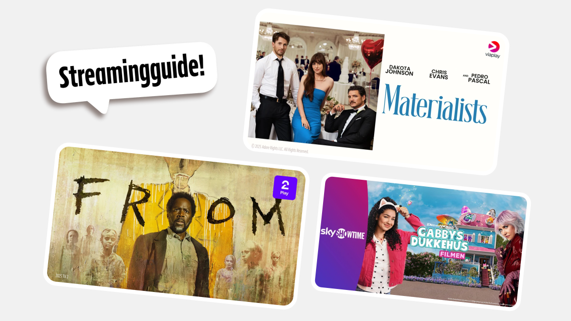 i allentes streamingguide finner du de beste tipsene til hva du kan se på tv og streaming nå. Hva med the materialists med dakota johnson? eller gabbys dukkehus?