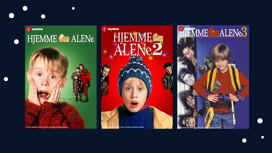 Filmcoverene til de tre første hjemme alene filmene