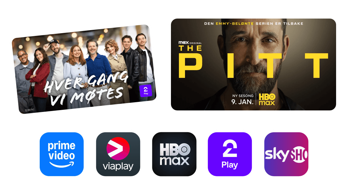 Med allente kan du streame den nye sesongen av the pitt fra hbo max og hver gang vi møtes fra tv 2, blant annet.