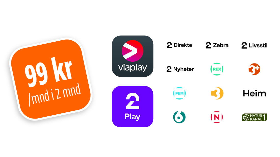 Med Allente Stream Basic er alltid Viaplay, TV 2 Play Basic og 12 TV-kanaler inkludert